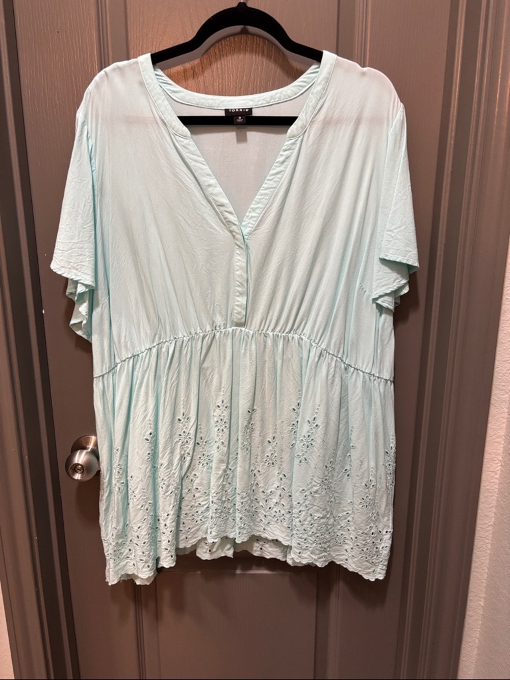 torrid Light Blue Eyelet V-Neck Blouse